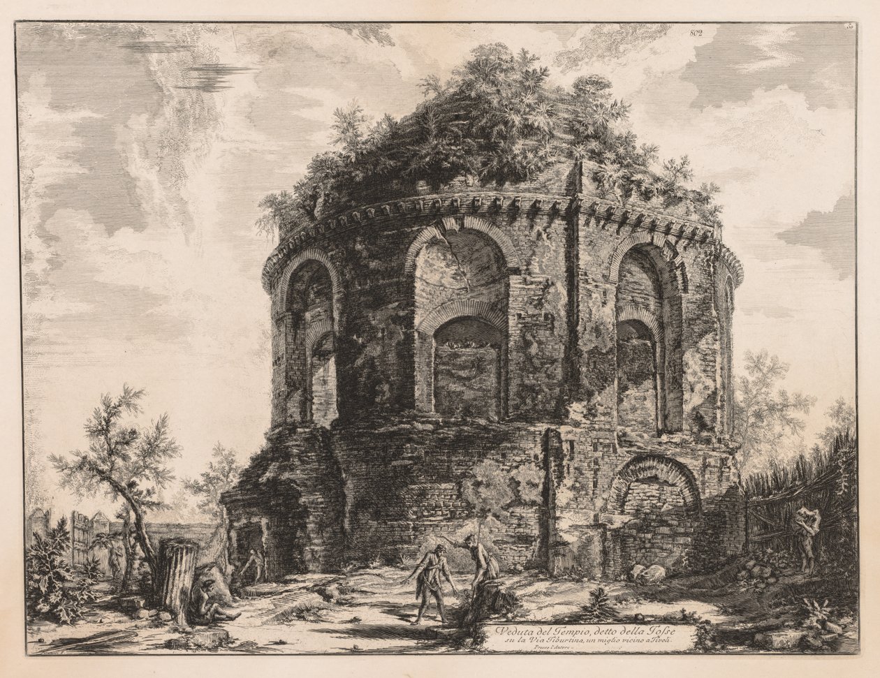 Róma látképe: Az úgynevezett Tempio della Tosse, Tivoli közelében, 1763. alkotó: Giovanni Battista Piranesi