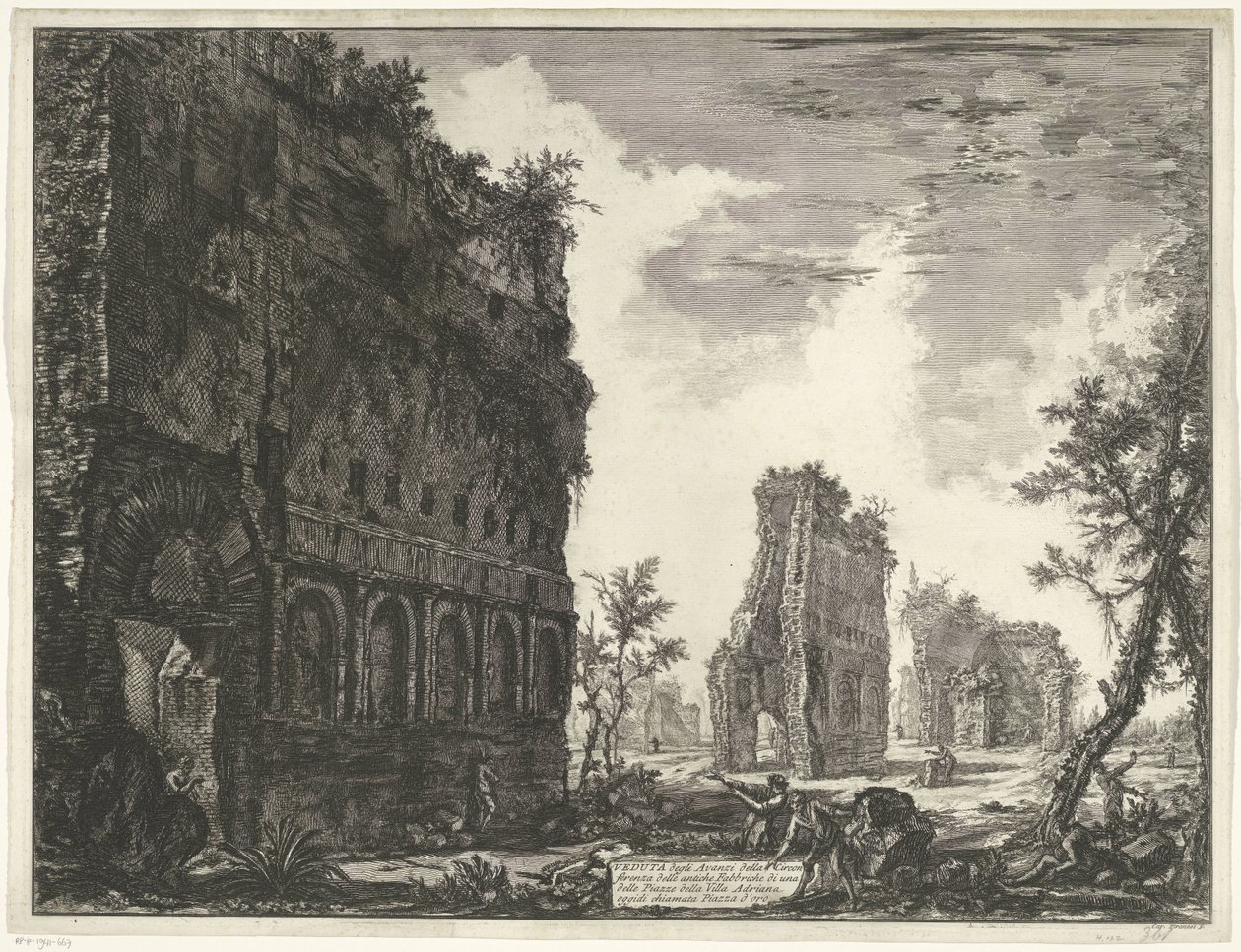 Villa Adriana t és Tivoli Kilátás a Villa Adriana egyik terének ősi gyárainak kerületének maradványaira (cím a tárgyon) Gezichten op Rome (sorozat címe) Róma kilátásait Giambattista Piranesi építész, Ve ( alkotó: Giovanni Battista Piranesi