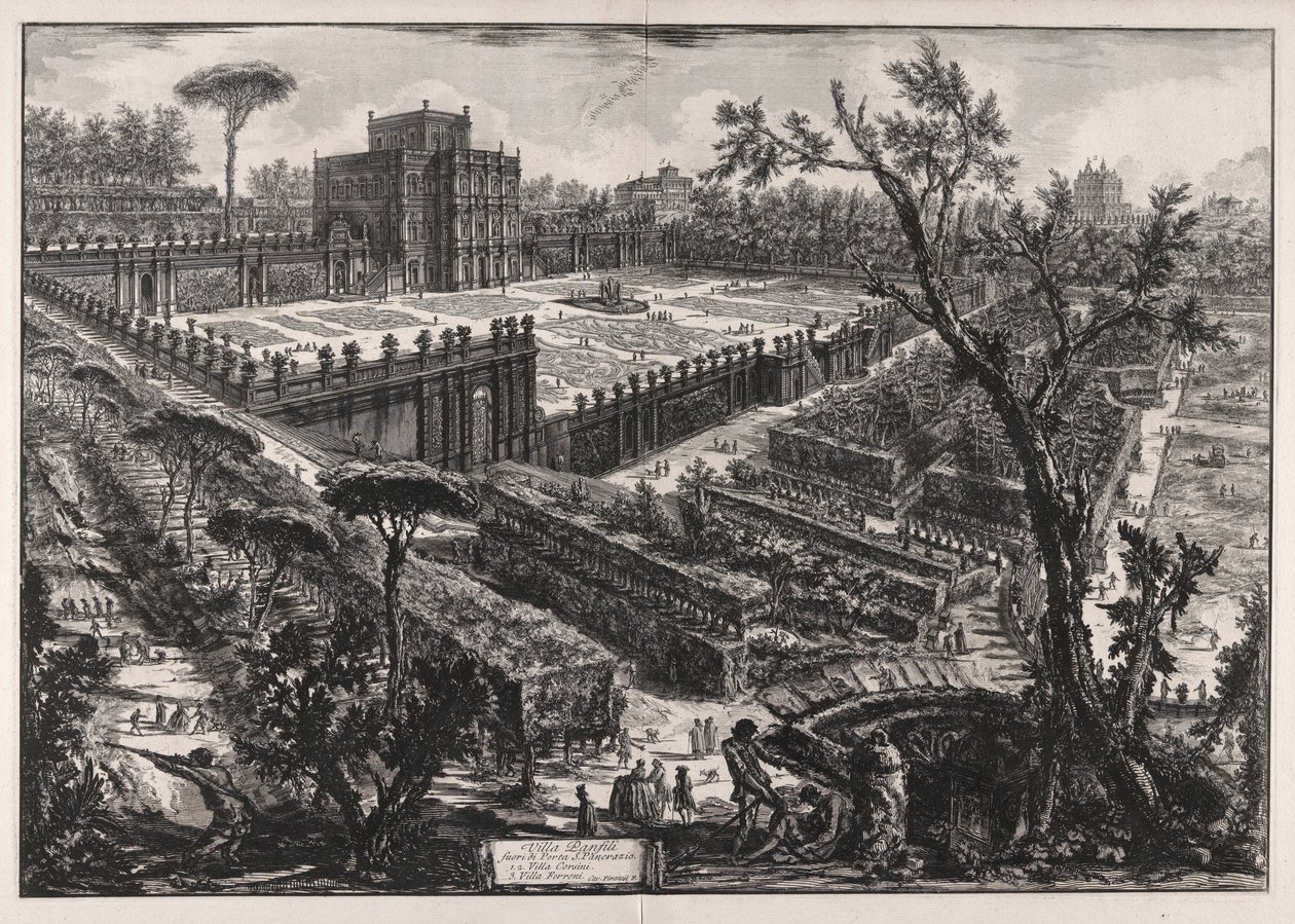 Villa Panfili a Porta San Pancrazio mellett (Villa Pamphilj a Porta San Pancrazio mellett), a Vedute di Romától (Római kilátás) alkotó: Giovanni Battista Piranesi