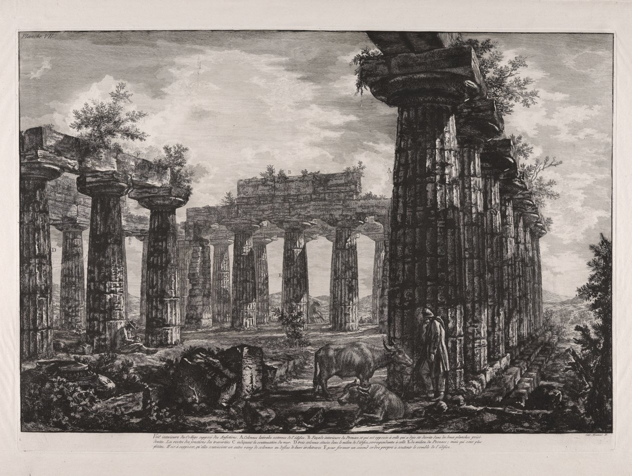 Az úgynevezett Anfictions Kollégium belső nézete, a „Különböző nézetek ... Pesto városáról” című műből (Különböző nézetek ... Paestum városáról) alkotó: Giovanni Battista Piranesi