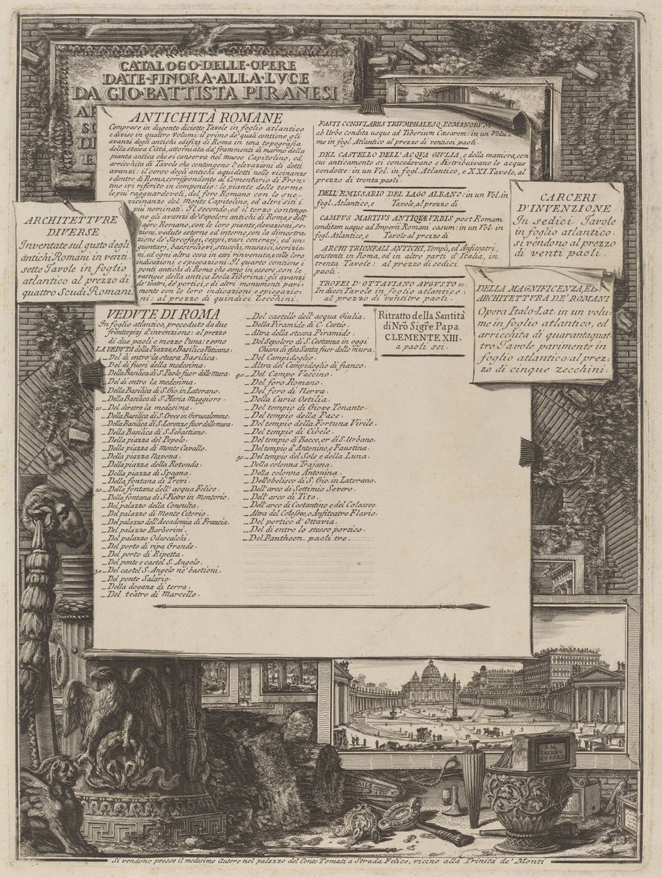 Gio Battista Piranesi által Lvce-nek eddig átadott művek katalógusa alkotó: Giovanni Battista Piranesi and Francesco Piranesi