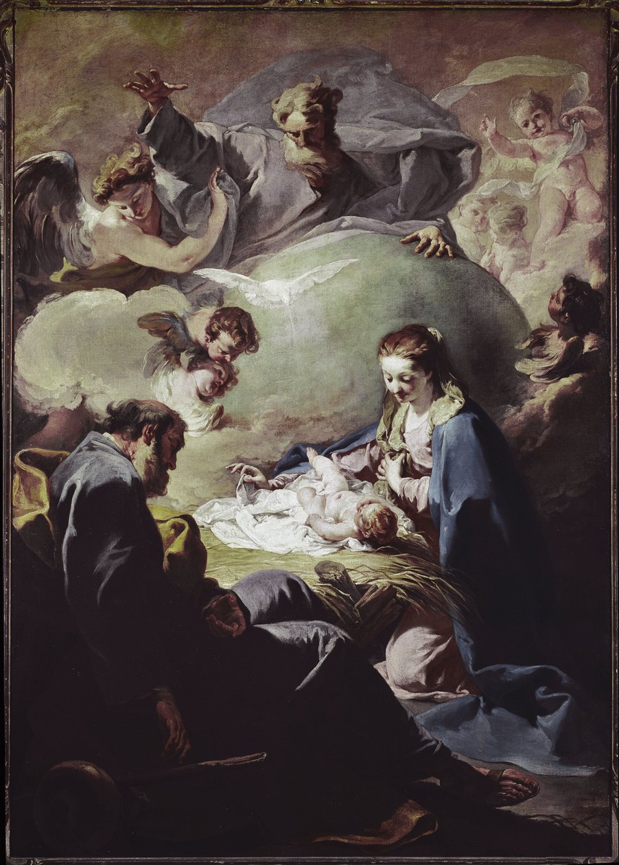 Születés a Mindenhatóval és a Szentlélekkel. (olaj, vászon, 1740 körül) alkotó: Giovanni Battista Pittoni