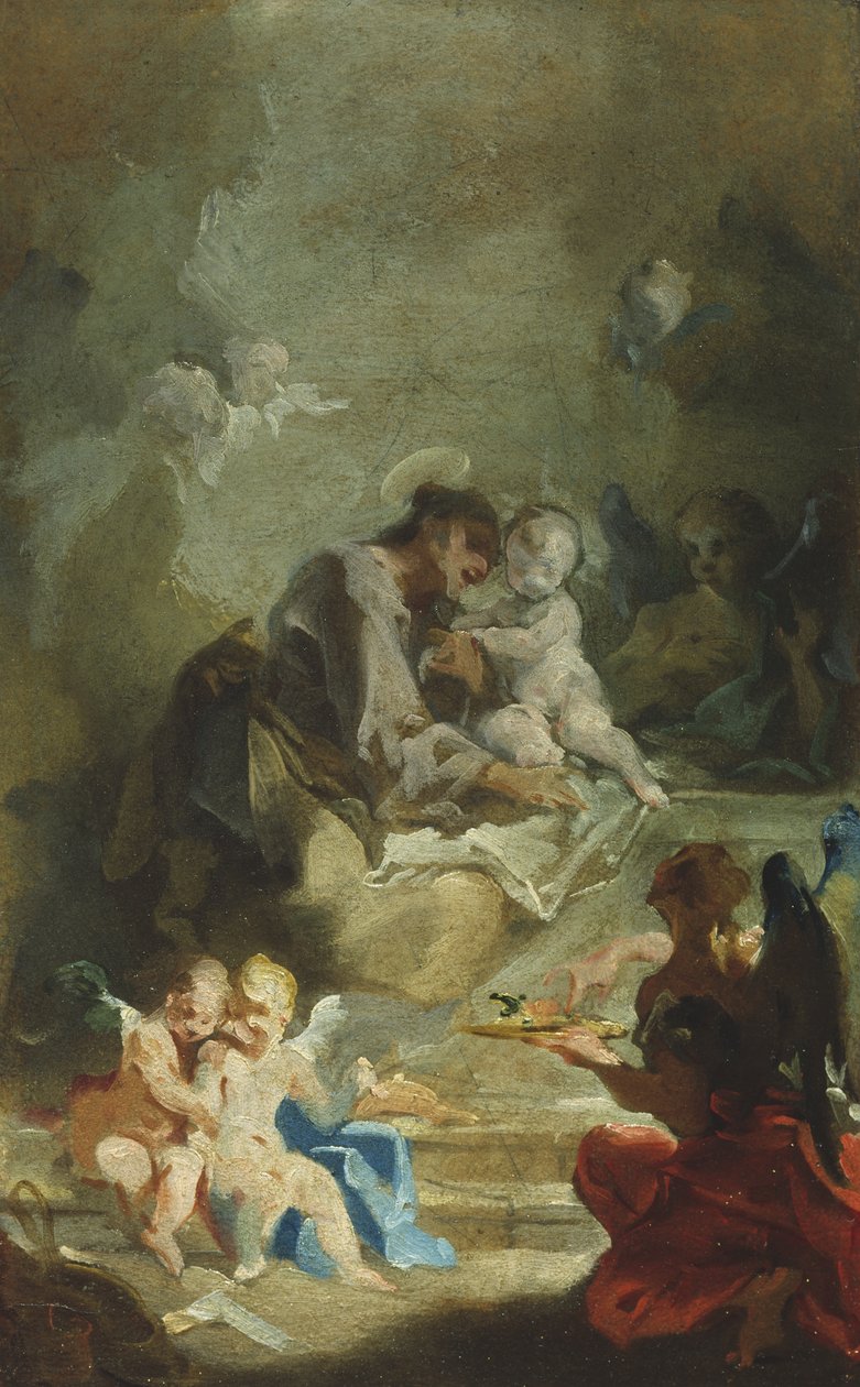 Páduai Szent Antal a Krisztus Gyermekét imádja, 1730 körül alkotó: Giovanni Battista Pittoni