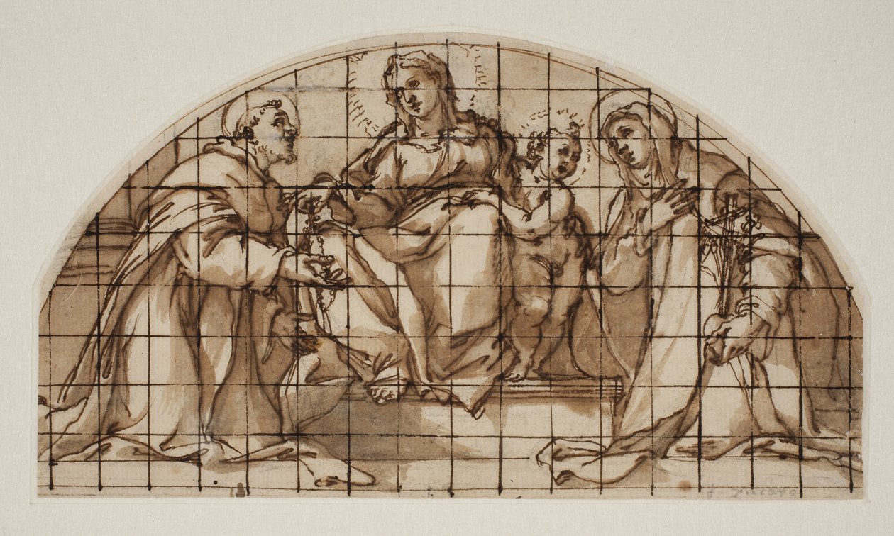 Lunette a Madonnával és a gyermekkel Assisi Szent Ferenccel és Sienai Katalinnal alkotó: Giovanni Battista Ricci