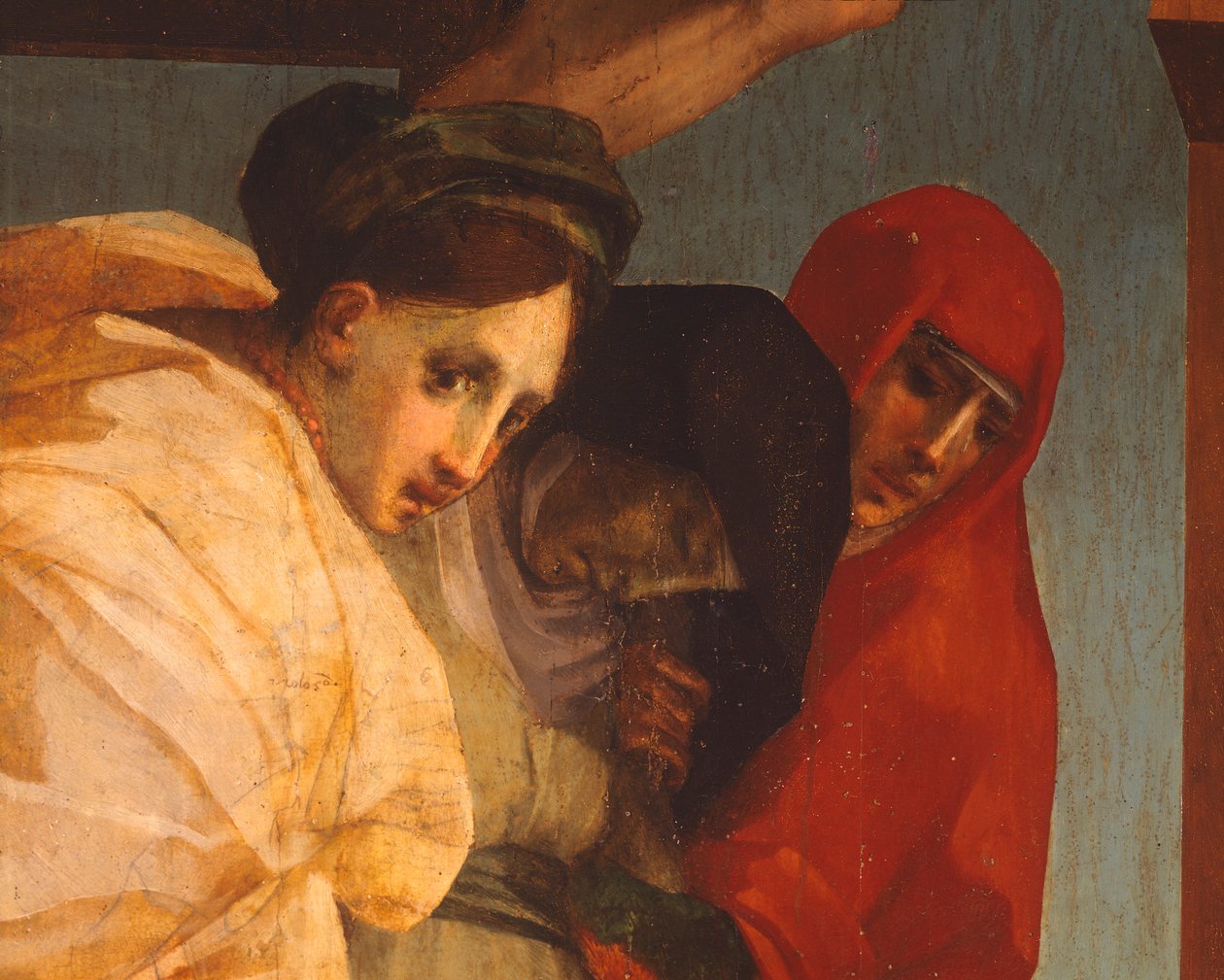 Rosso Fiorentino (1494-1540) lerakása, olaj, fa, 375x196 cm, részlet alkotó: Giovanni Battista Rosso Fiorentino