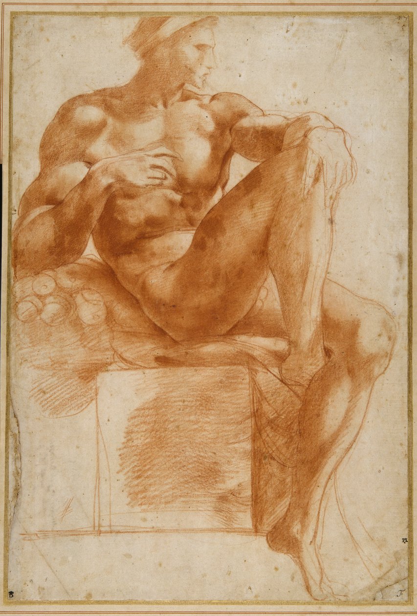 Ignudo a Sixtus-boltozaton (piros kréta krémpapíron) alkotó: Giovanni Battista Rosso Fiorentino