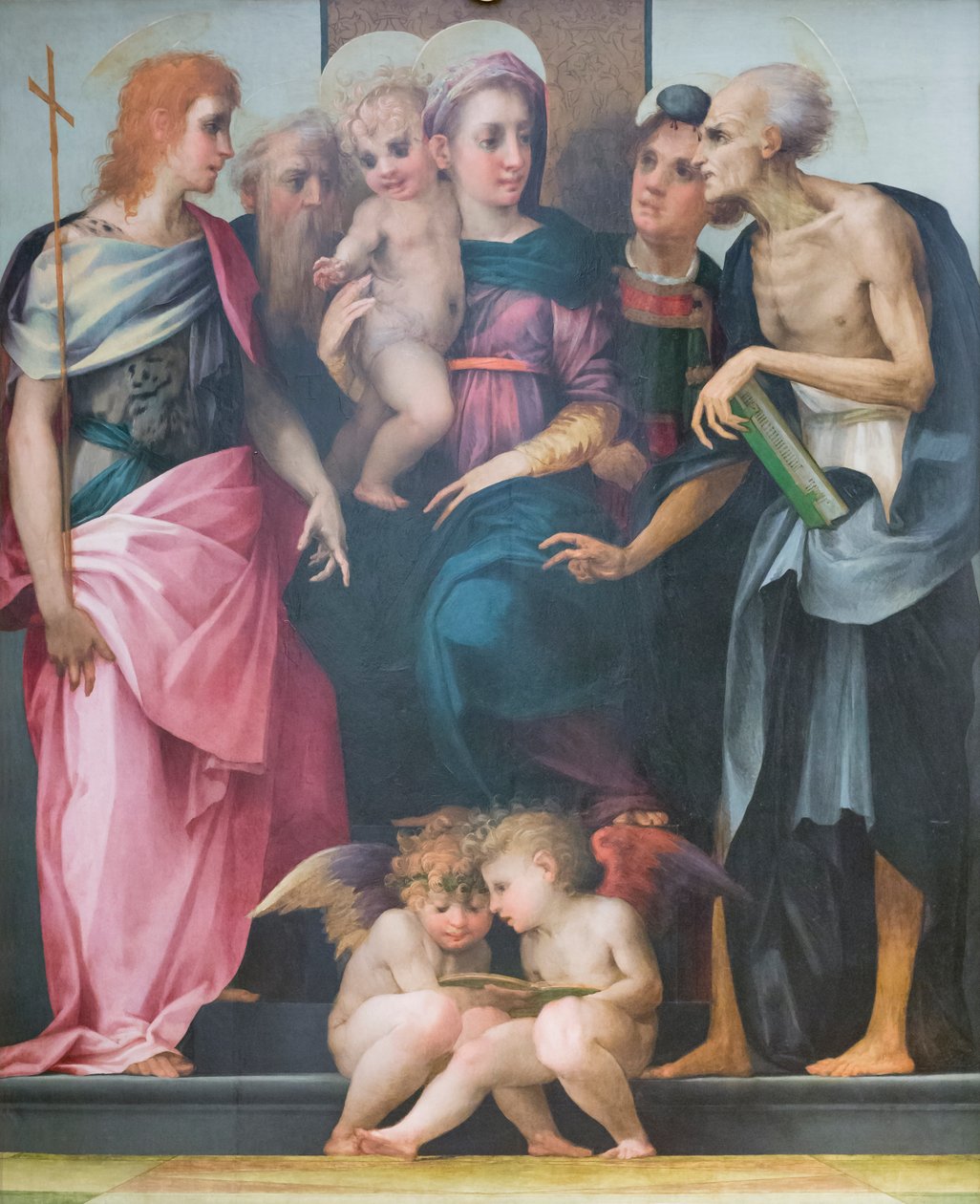 A szentekkel trónoló Madonna, a Santa Maria Nuova kórház oltárképe alkotó: Giovanni Battista Rosso Fiorentino