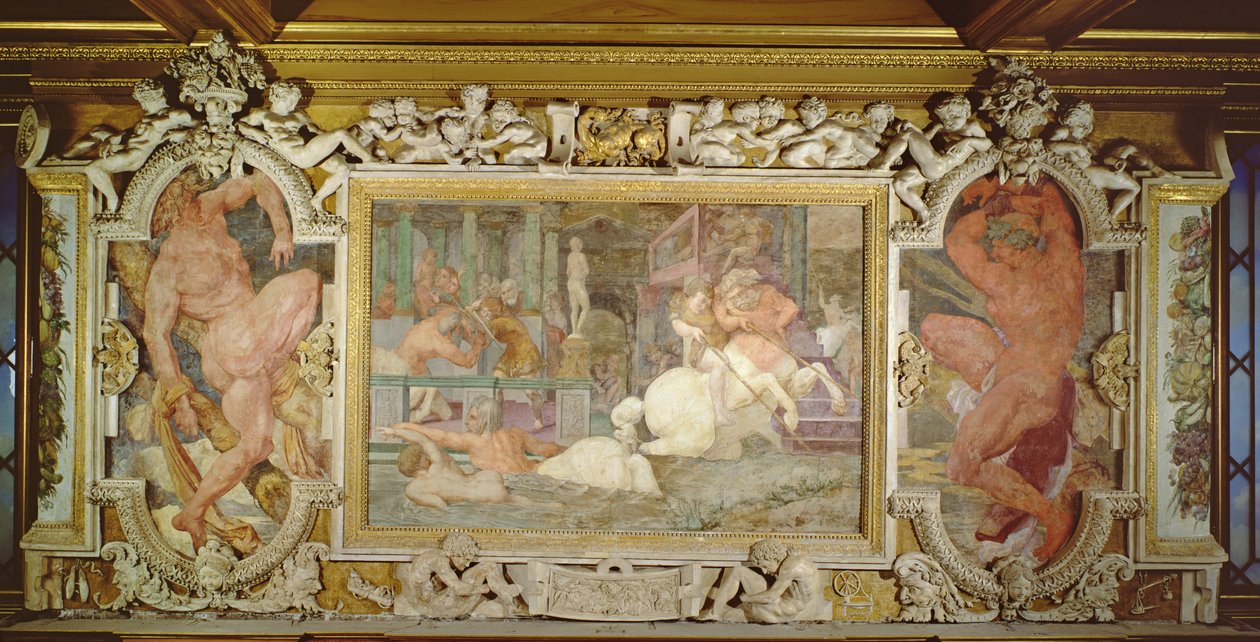 Akhilleusz nevelése, az I. Ferenc Képtár díszítő sémájának részlete, 1530-40 freskó és stukkó lásd még 210355 alkotó: Giovanni Battista Rosso Fiorentino