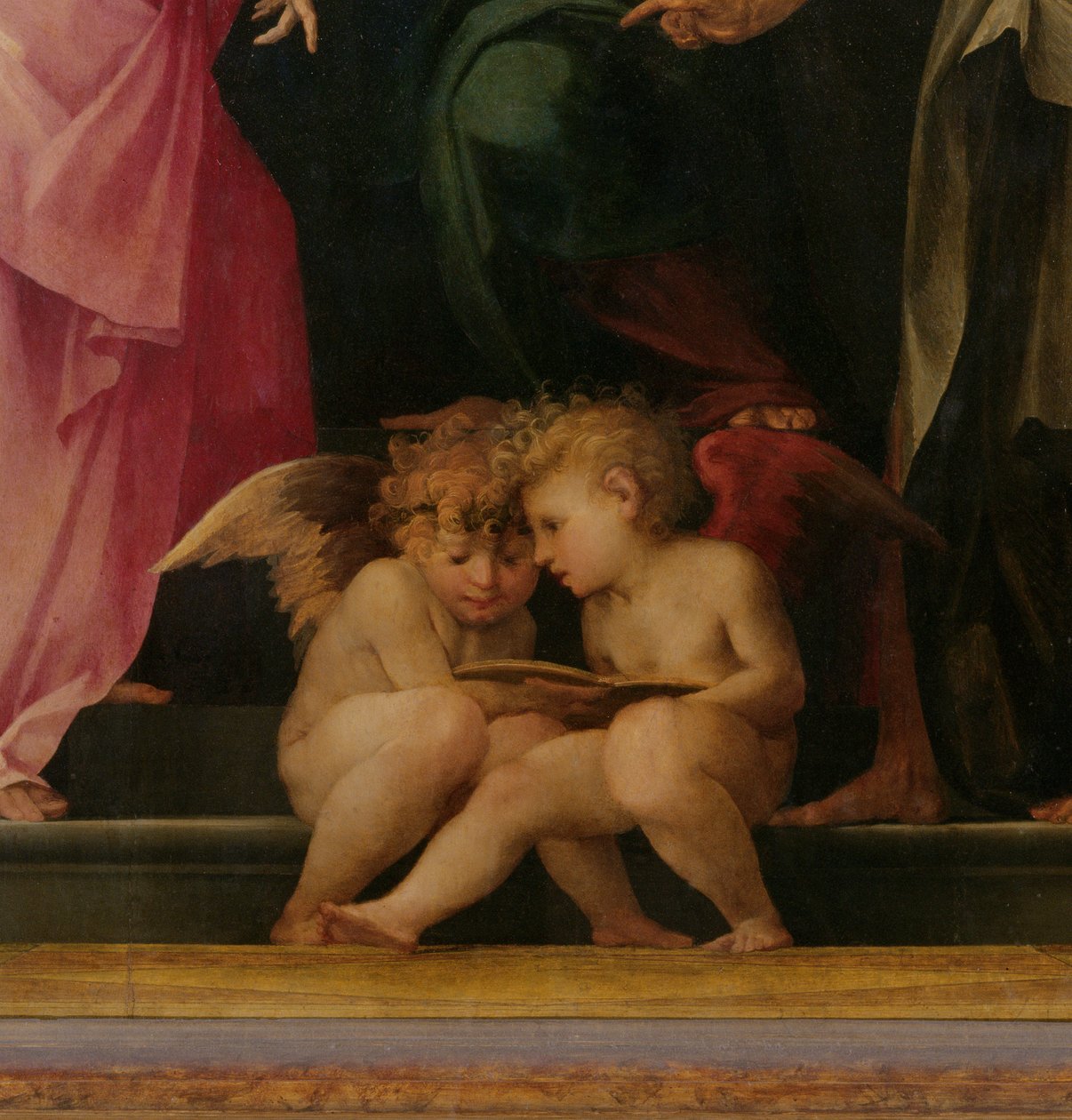 Két kerub olvas, részlet a Madonna és a gyermek a szentekkel című művéből, 1518 panelrészlet az 50330-ból alkotó: Giovanni Battista Rosso Fiorentino