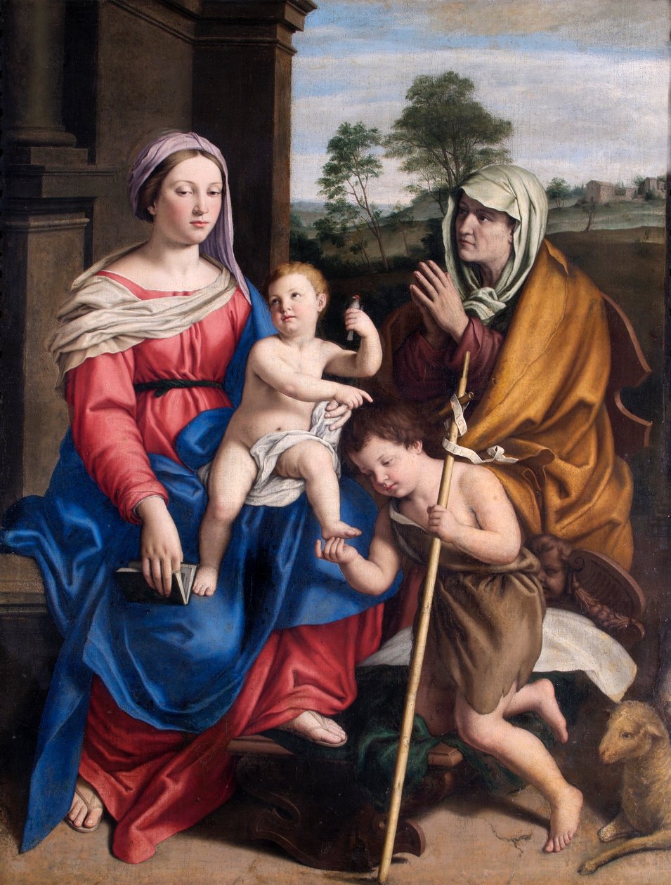 „A Szűz és a Gyermek Szent Erzsébettel és a Szent János csecsemővel”, 17. század alkotó: Giovanni Battista Salvi da Sassoferrato