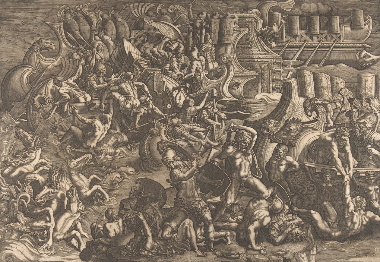 A trójaiak visszaverik a görögöket, 1538. alkotó: Giovanni Battista Scultori