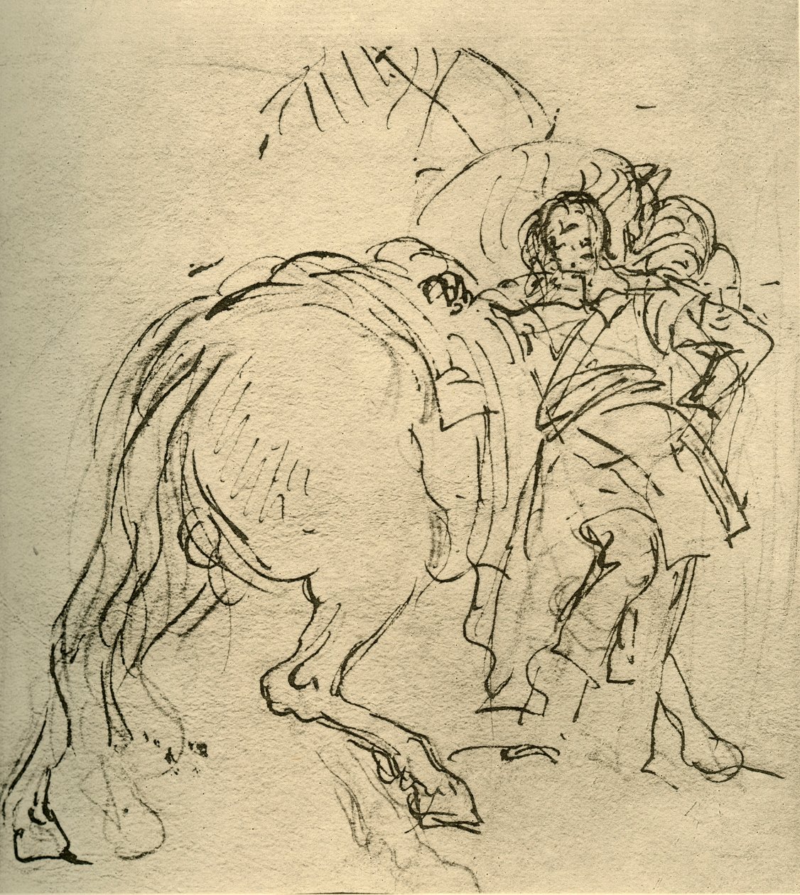 Egy lovas lovára támaszkodva, 1740-es évek, 1928 alkotó: Giovanni Battista Tiepolo
