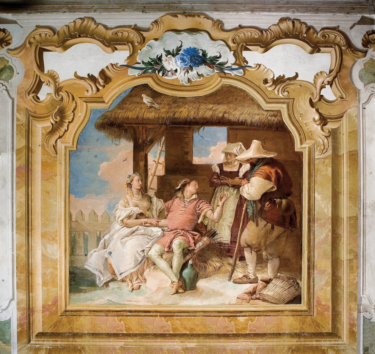 Angelica és Medoro búcsút vesz a parasztok közül, Orlando Furioso szobájából a Palazzinában, 1757 alkotó: Giovanni Battista Tiepolo