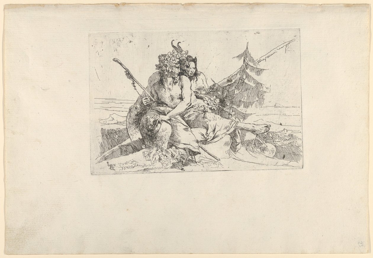 Bacchant, Satyr és Fauness, a Scherziből, kb. 1740. alkotó: Giovanni Battista Tiepolo