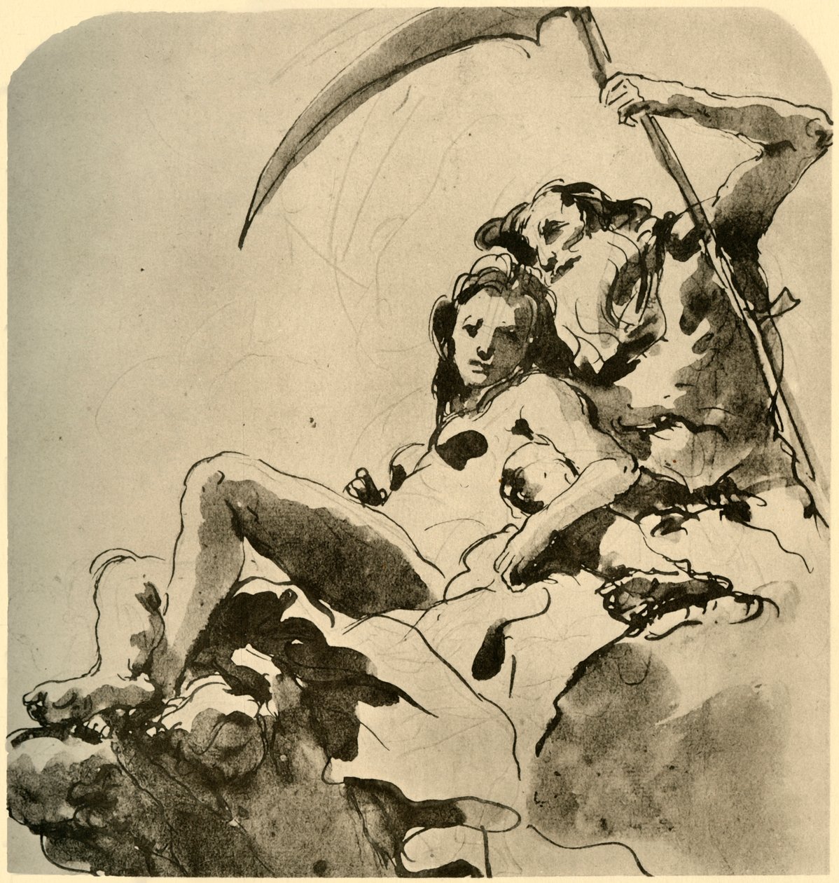 Chronos és egy fiatal nő, 18. század közepe, 1928 alkotó: Giovanni Battista Tiepolo