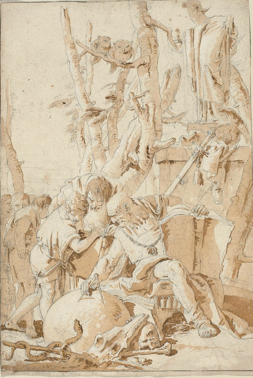 Démokritosz és Hérakleitosz nevetve és bánkódva a világ bolondságain alkotó: Giovanni Battista Tiepolo
