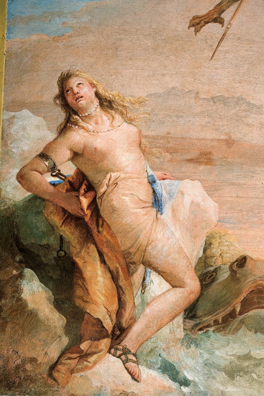 Angelica részlete, a Ruggero Freeing Angelicából, Orlando Furioso szobájából a Palazzinában, 1757 alkotó: Giovanni Battista Tiepolo