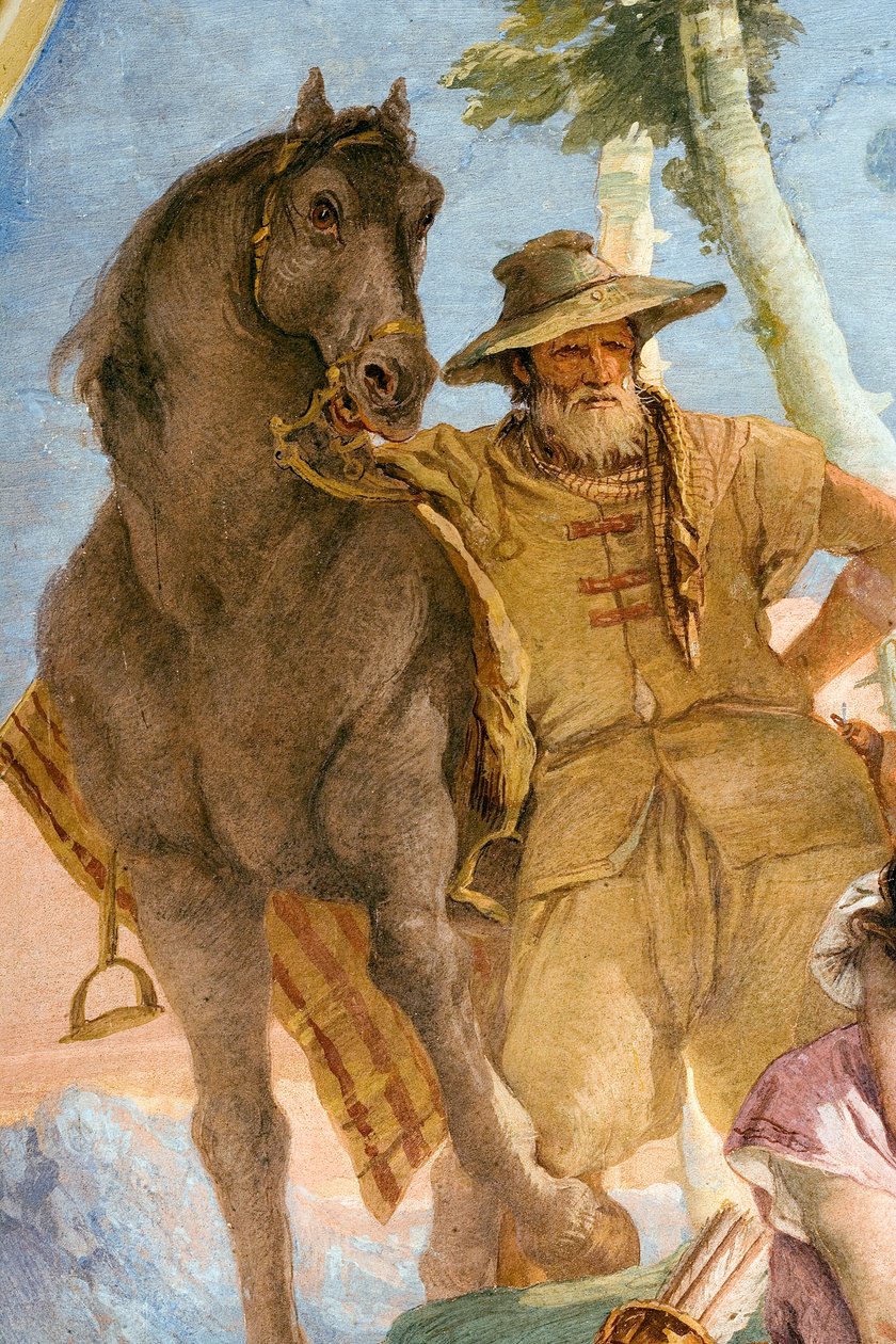 Részlet a parasztról, Angelicából, aki a sebesült Medoro segítségére jön, Orlando Furioso szobájából a Palazzinában, 1757 alkotó: Giovanni Battista Tiepolo