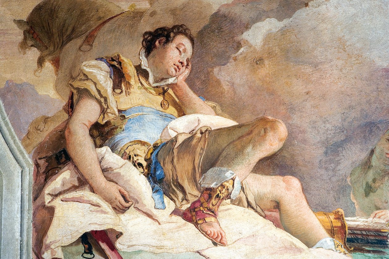 Részlet Rinaldóról: Armida Elrabolja az alvó Rinaldot, Jeruzsálem szobájából, a Palazzinában szállították, 1757 alkotó: Giovanni Battista Tiepolo