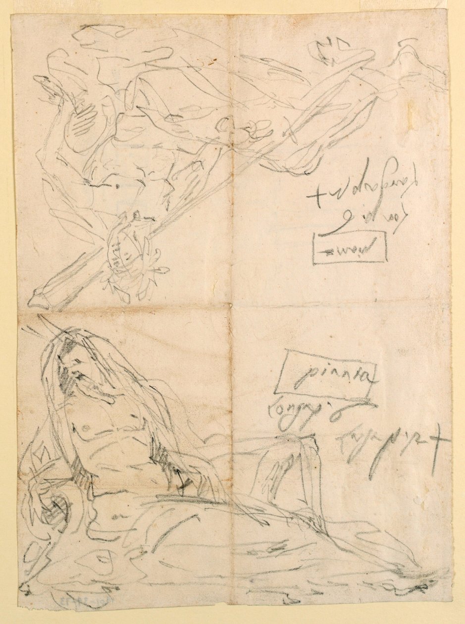 Rajz, Két vázlat a folyami istenekről, 1750 körül. alkotó: Giovanni Battista Tiepolo