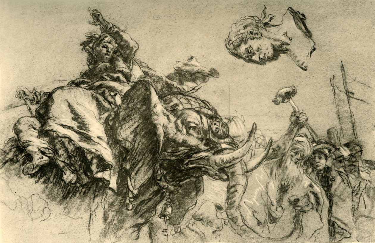 Keleti nő egy elefánton. A római császár mellszobra, 1752-1753, 1928 alkotó: Giovanni Battista Tiepolo