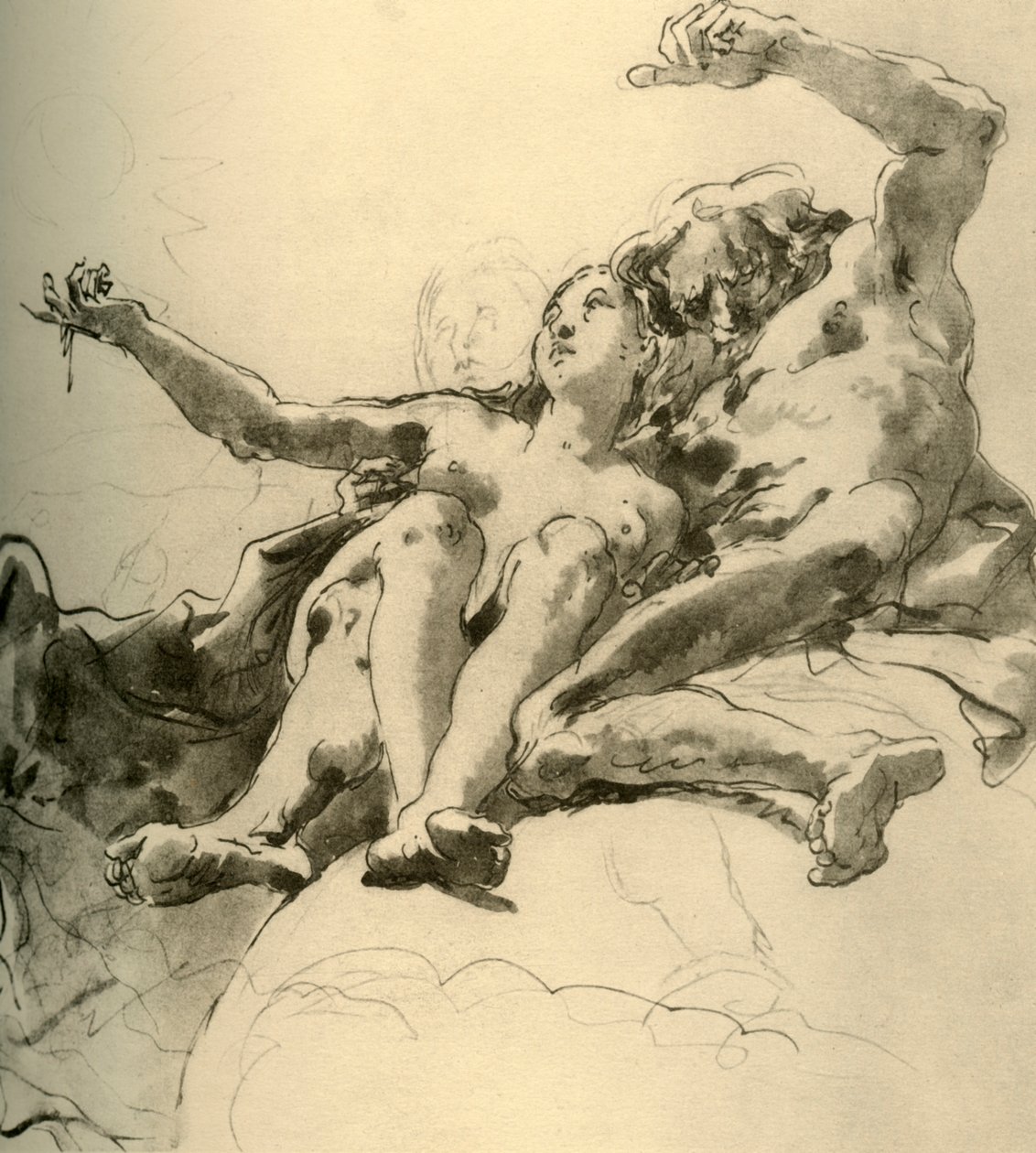 Idős férfi egy fiatal nő mellett, aki a Nap felé mutat, 18. század közepe, 1928 alkotó: Giovanni Battista Tiepolo