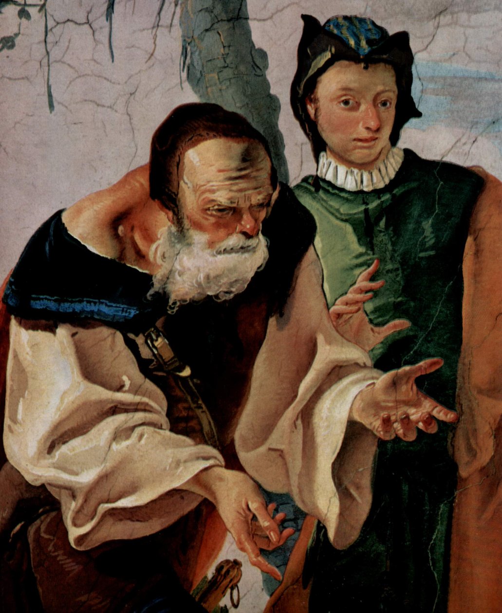 Bibliai jeleneteket ábrázoló freskók az Undine püspöki palotában, jelenet: Ráchel elrejti a bálványokat, részlet: Jákob alkotó: Giovanni Battista Tiepolo