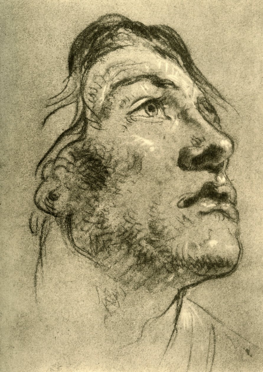 Egy fiatal férfi feje, szinte profilból és felfelé nézve, 18. század közepe, 1928 alkotó: Giovanni Battista Tiepolo