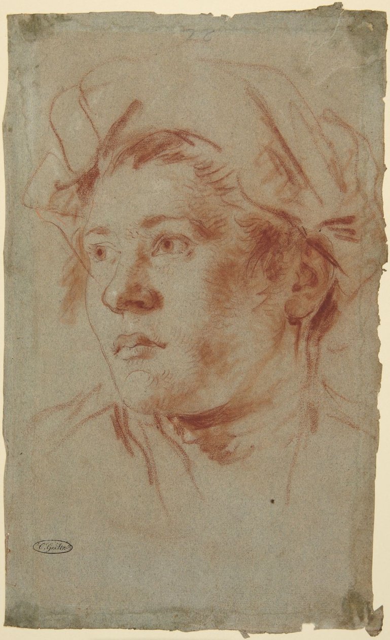 Kalapot viselő fiatal férfi feje alkotó: Giovanni Battista Tiepolo