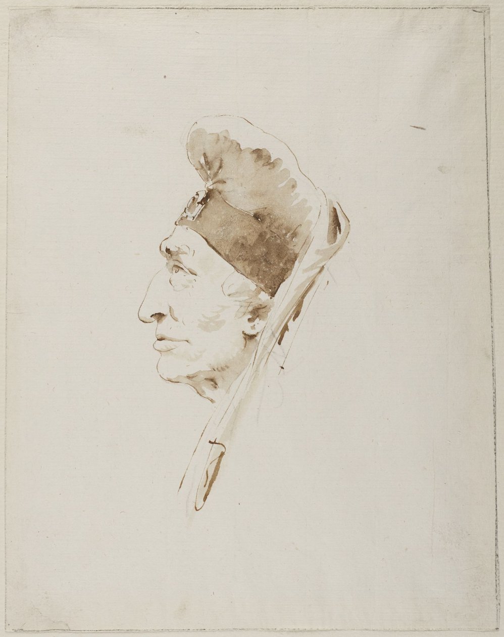 Egy idős férfi profilból látható feje, egzotikus fejdíszben alkotó: Giovanni Battista Tiepolo