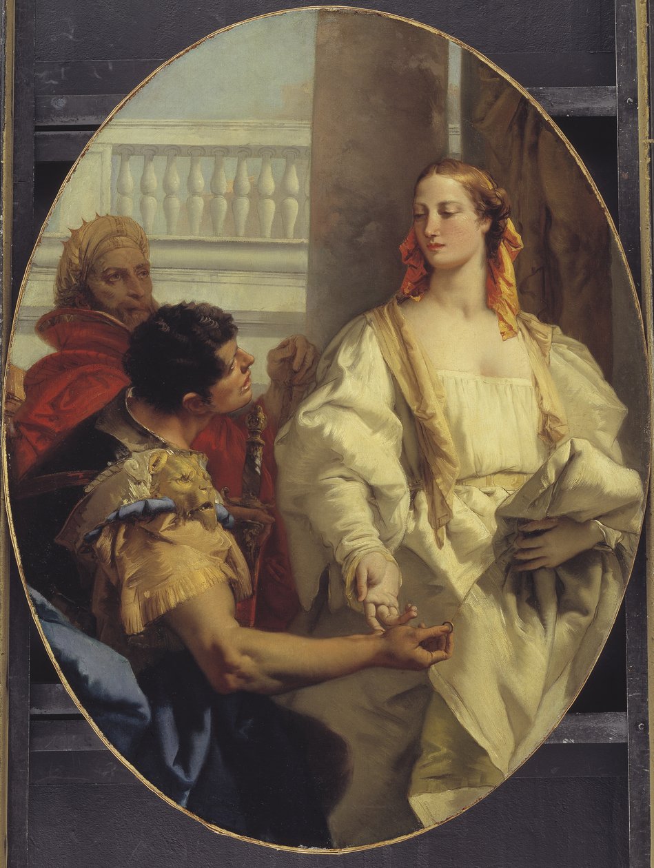 Latinus lányát, Laviniát felajánlja Aeneasnak a házasságban alkotó: Giovanni Battista Tiepolo