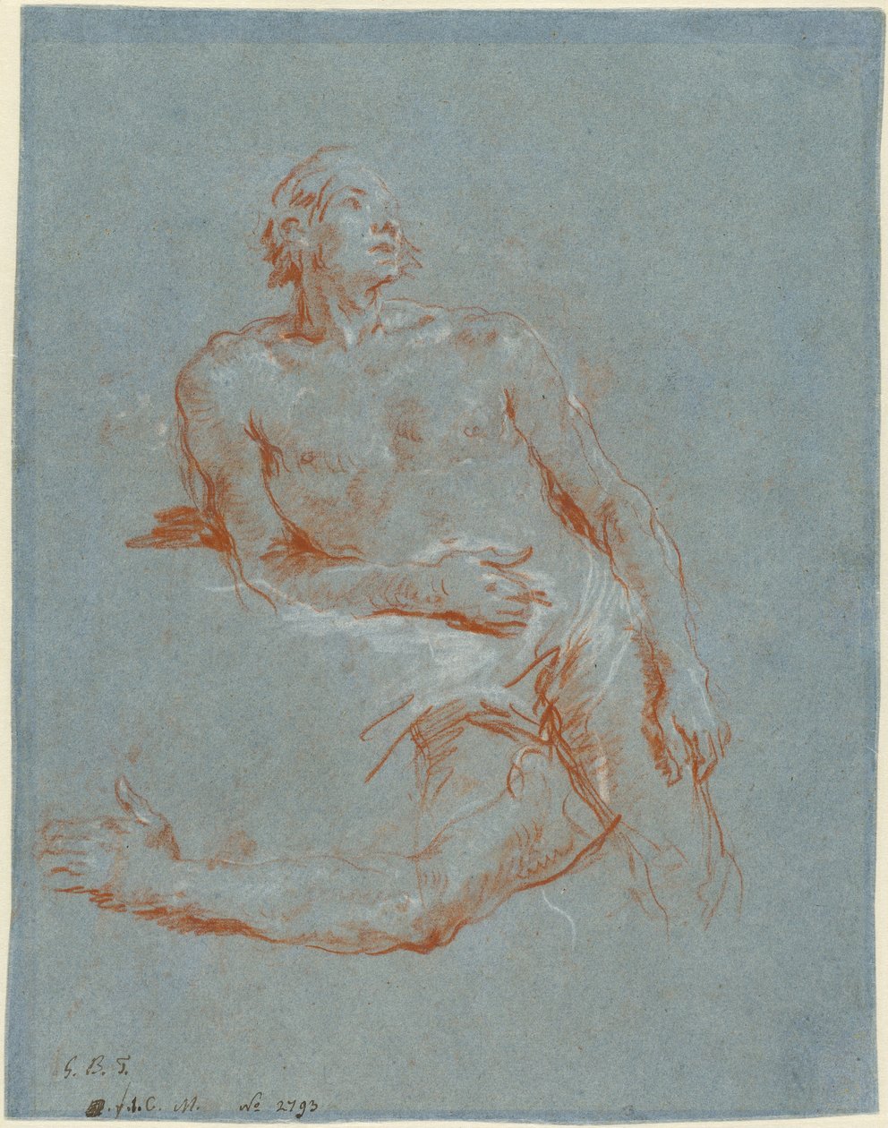Férfi meztelen könyökére támaszkodva (fordítva) alkotó: Giovanni Battista Tiepolo