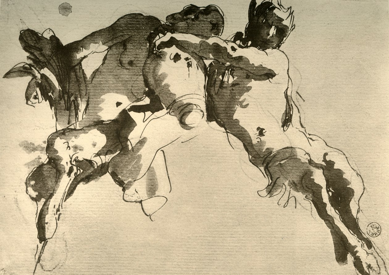 Férfi és női faun amforával, 18. század közepe, 1928 alkotó: Giovanni Battista Tiepolo