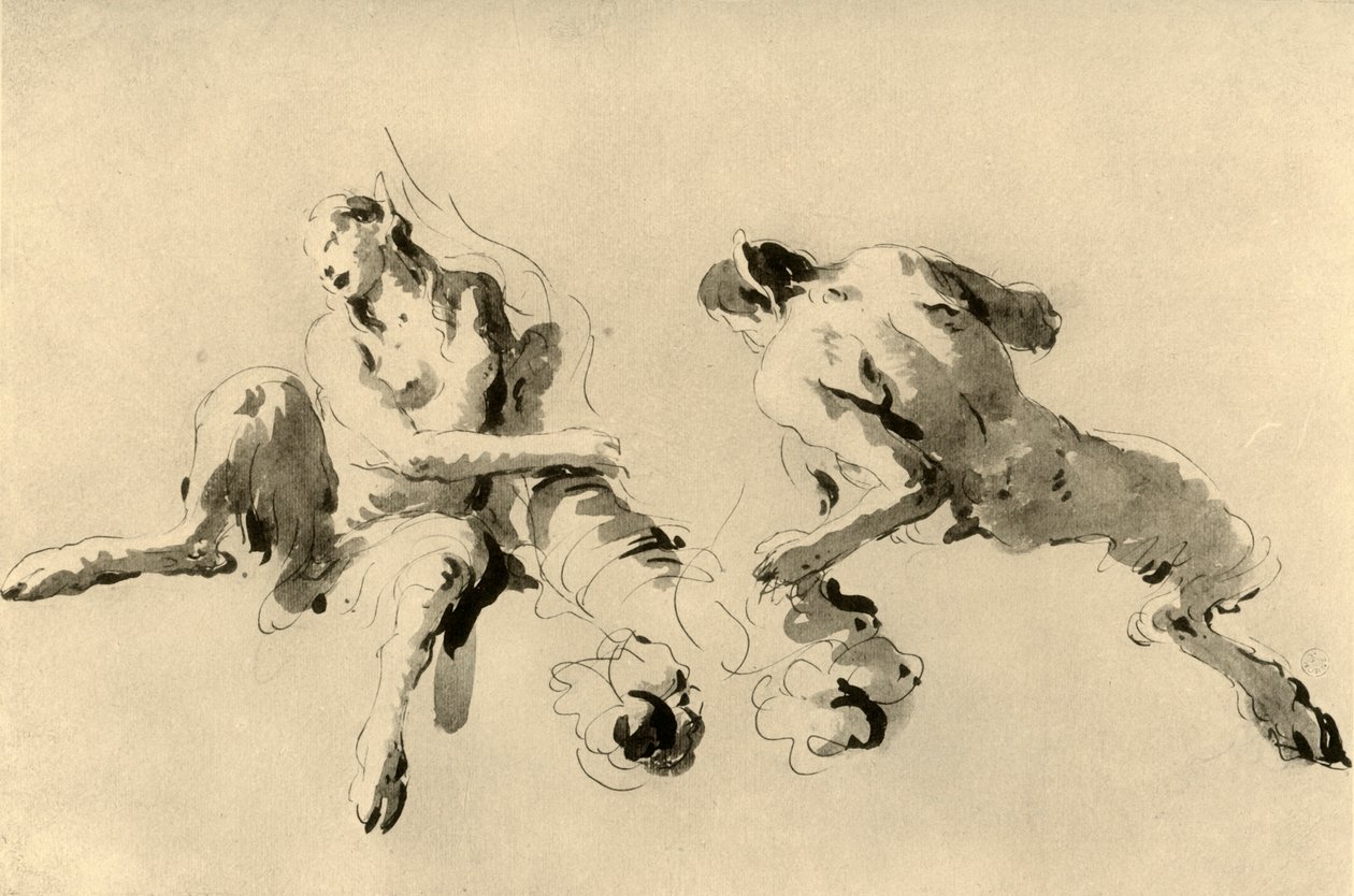 Férfi és női faun bőségszaruval, 18. század közepe, 1928 alkotó: Giovanni Battista Tiepolo
