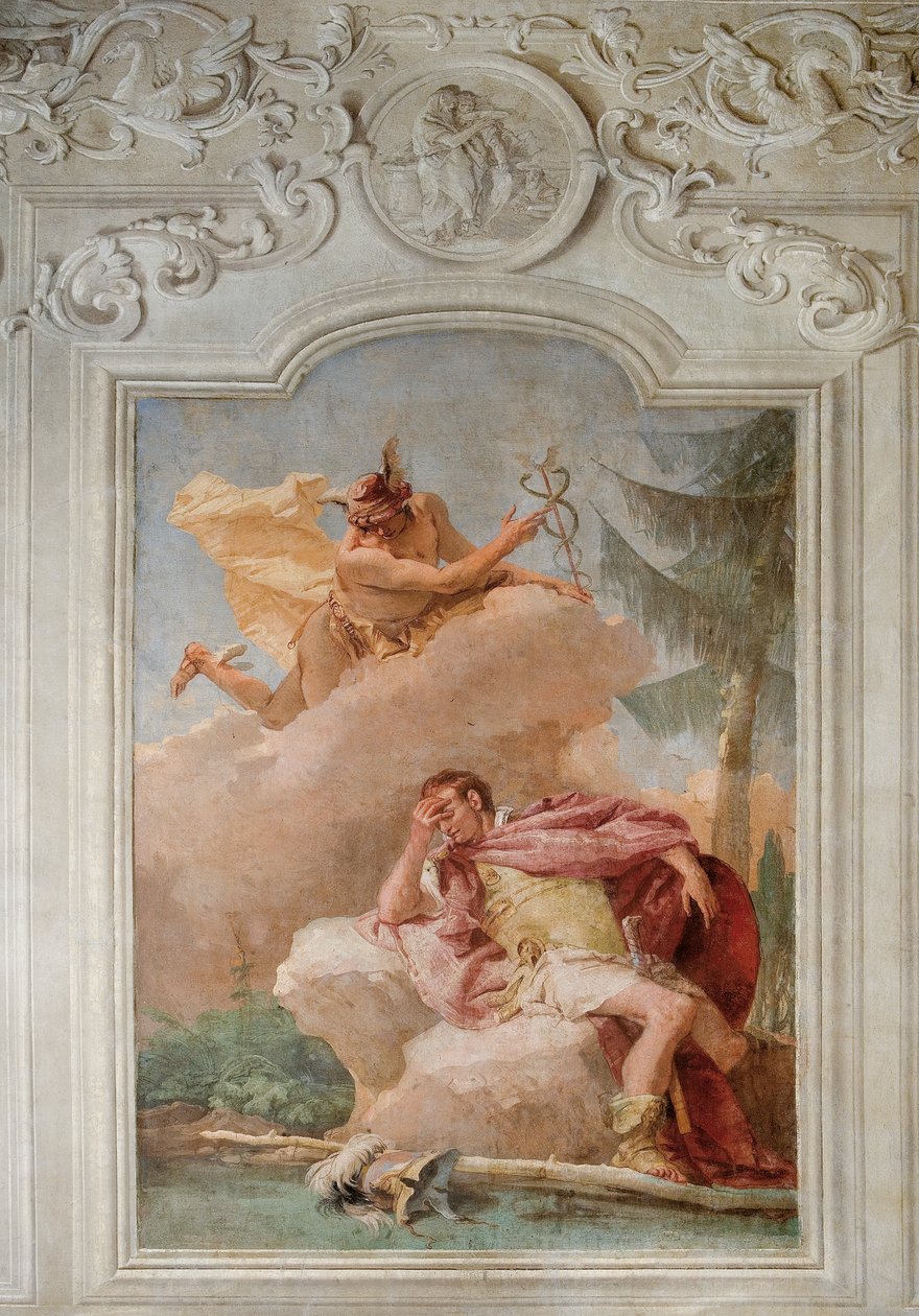 Merkúr felszólítja Aeneast, hogy hagyja el Karthágót, az Aeneis szobájából a Palazzinában, 1757 alkotó: Giovanni Battista Tiepolo