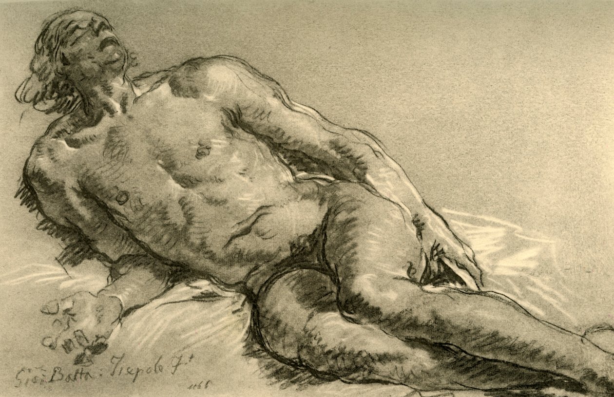 Akt fekve, a test felső fele részben megemelt, 1752, 1928 alkotó: Giovanni Battista Tiepolo