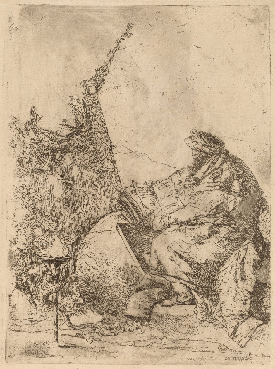 Filozófus ül, földgömbbel, könyvvel és iránytűvel alkotó: Giovanni Battista Tiepolo