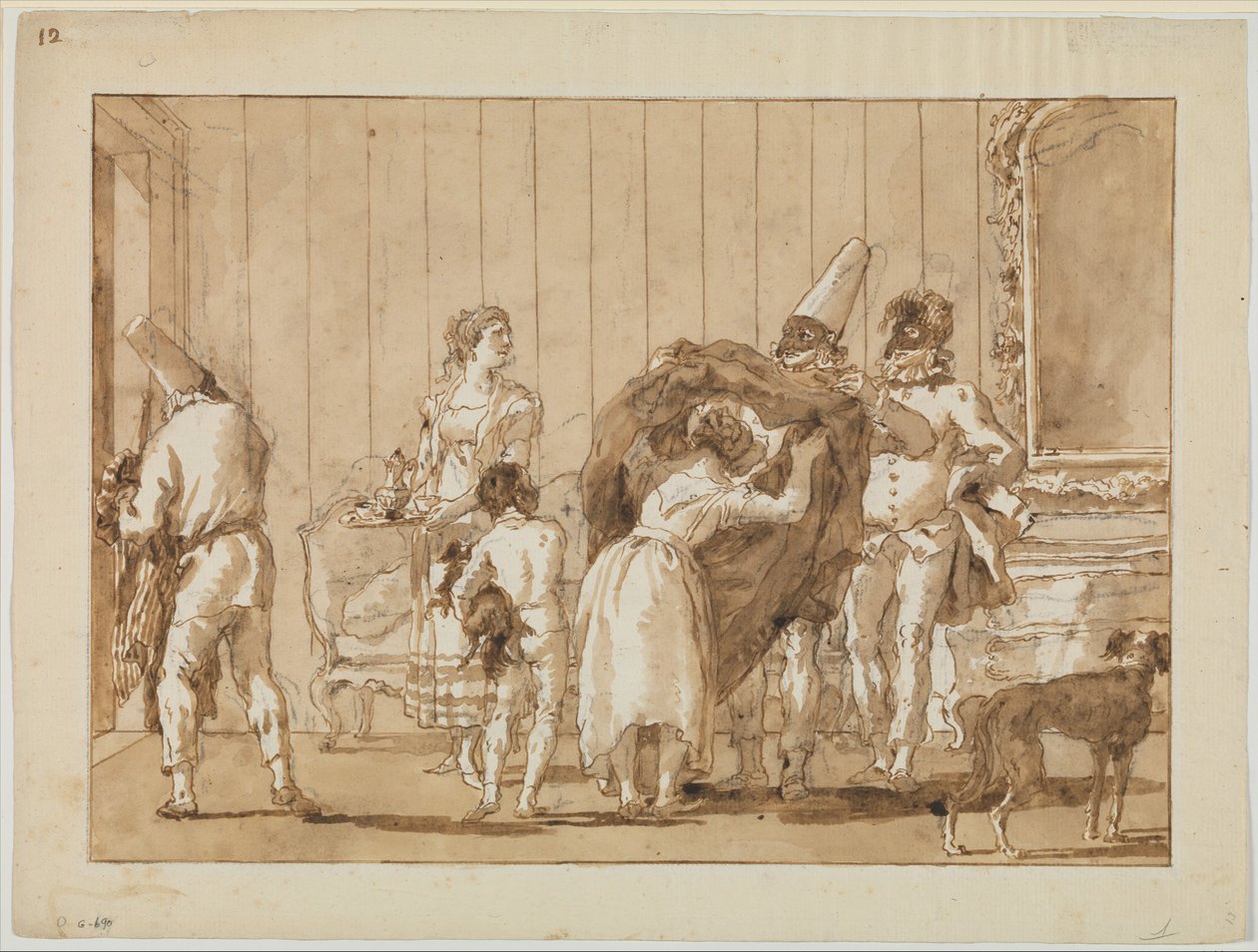 Punchinello mint varró, 1800 körül alkotó: Giovanni Battista Tiepolo