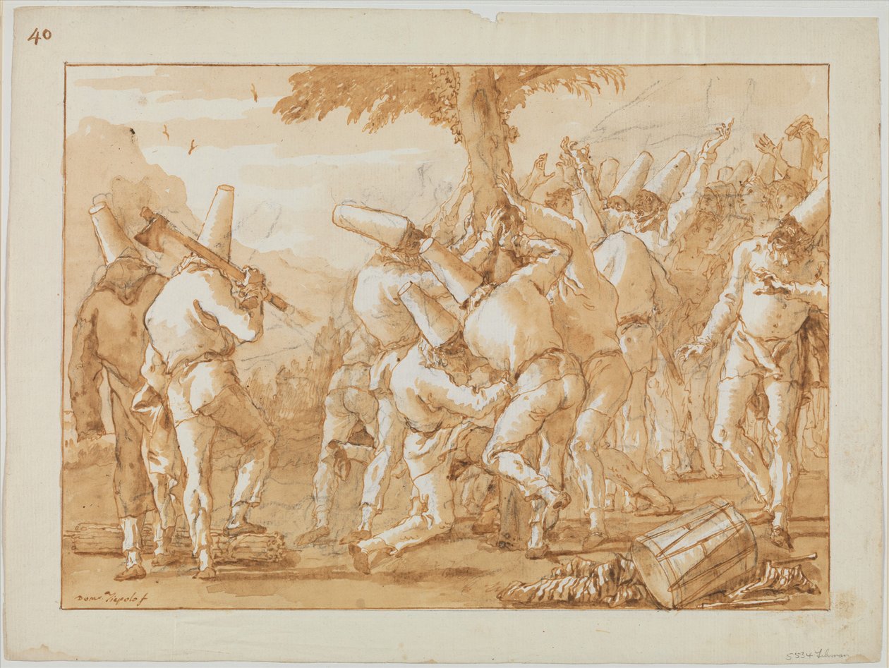 Punchinellos Fa kivágása (vagy ültetése), 1800 körül alkotó: Giovanni Battista Tiepolo