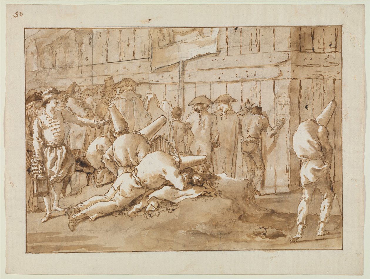 Punchinellók a cirkuszon kívül, 1800 körül alkotó: Giovanni Battista Tiepolo