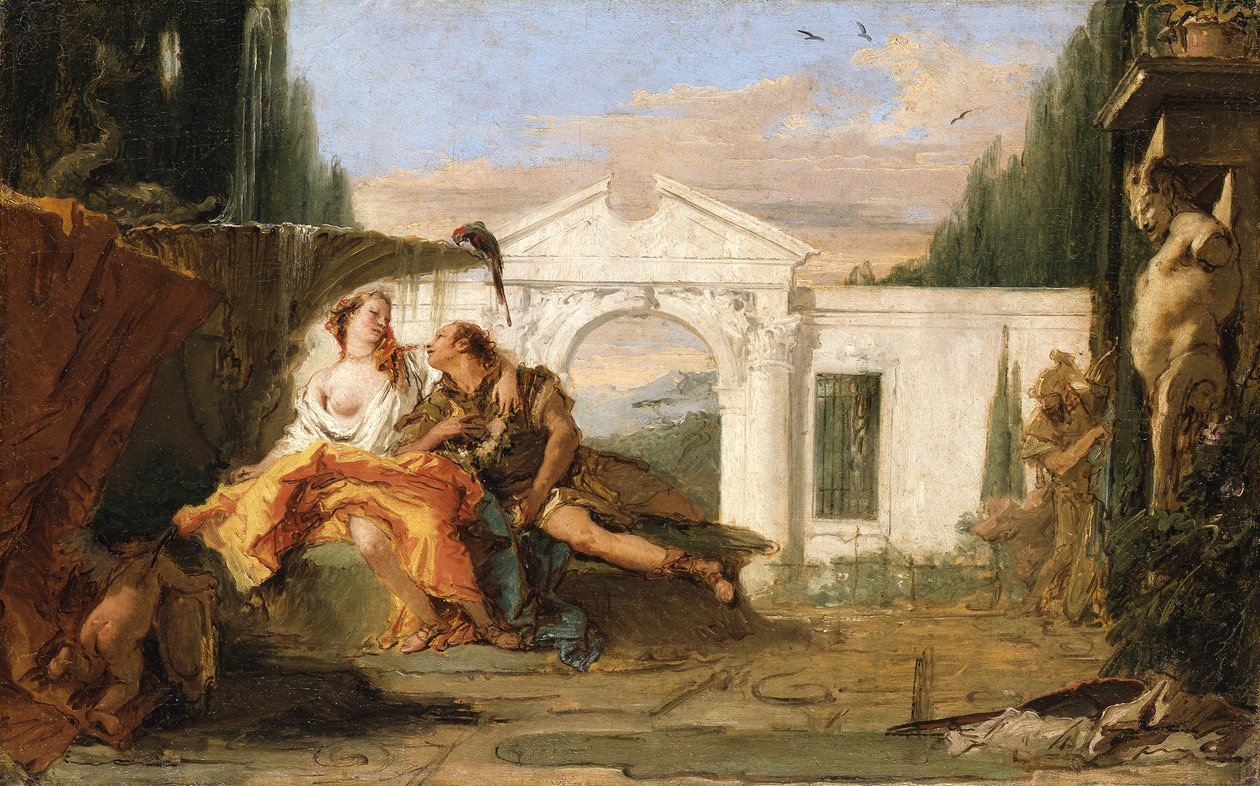 Rinaldo és Armida Armida varázskertjében, Carlo és Ubaldo kihallgatják őket alkotó: Giovanni Battista Tiepolo