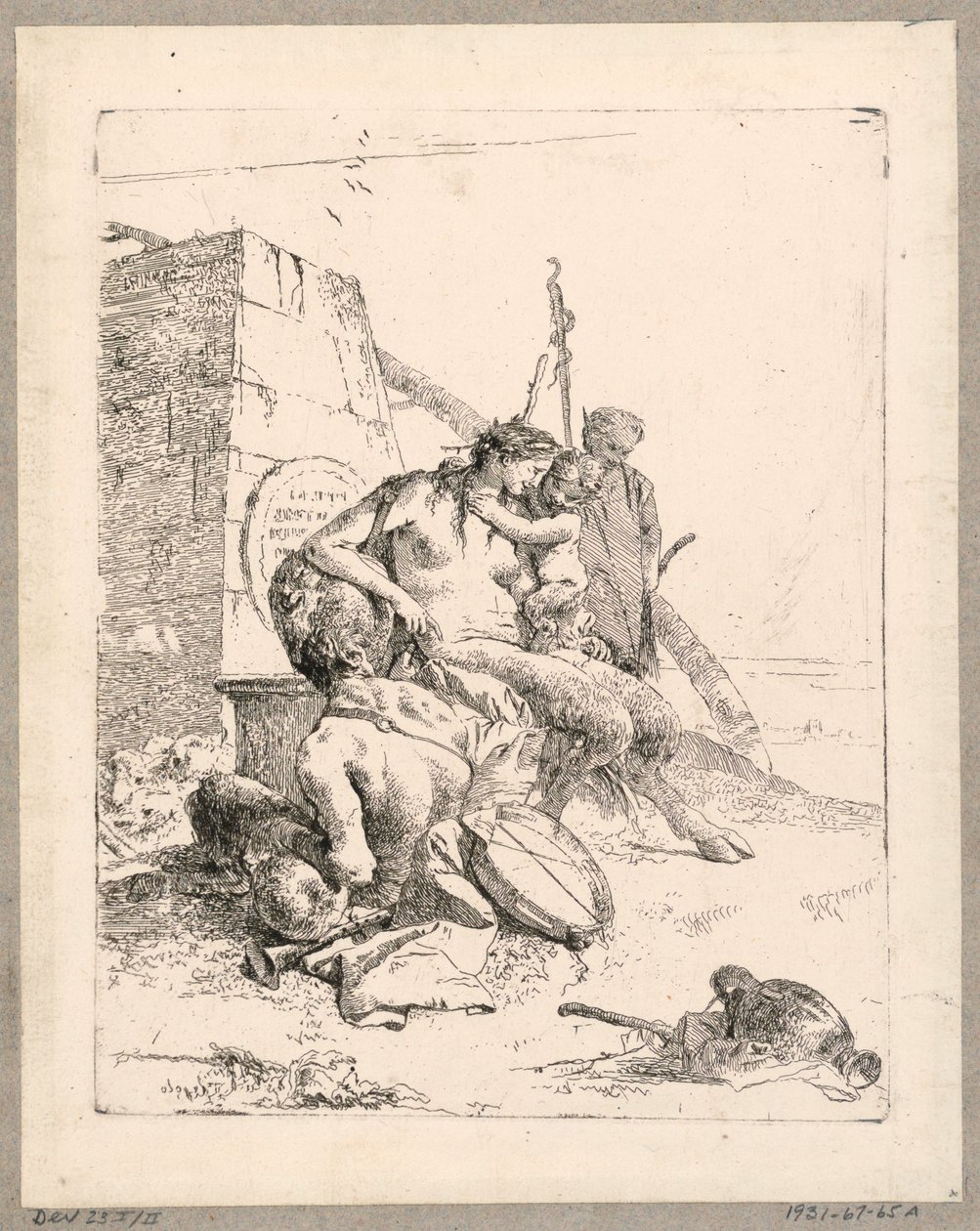 Satyr család egy obeliszktel, 11. tábla a Scherzi di Fantasia-ból alkotó: Giovanni Battista Tiepolo