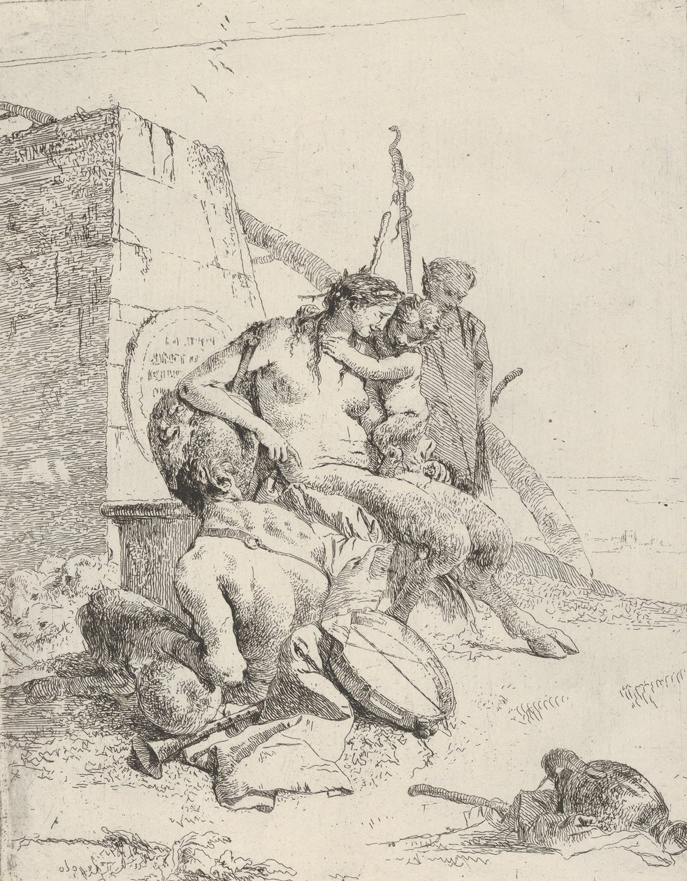 Szatír család az obeliszktel, a Scherziből, kb. 1743-50. alkotó: Giovanni Battista Tiepolo