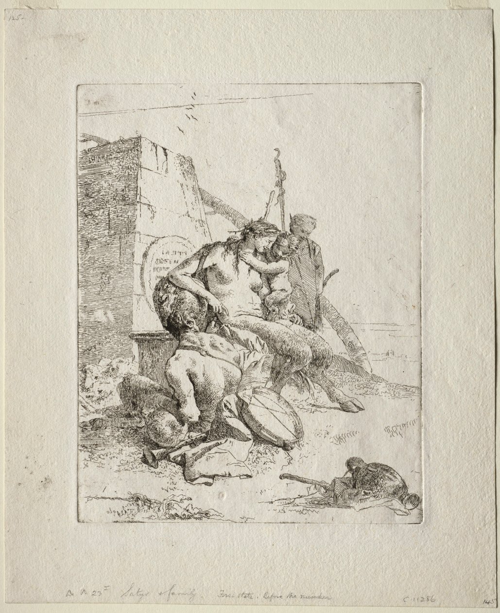 Scherzi: Szatír család az obeliszktel. alkotó: Giovanni Battista Tiepolo