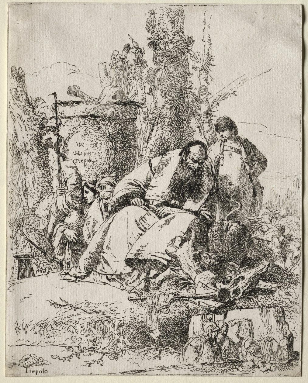 Scherzi: ülő bűvész, fiú és négy figura, 1735-40. alkotó: Giovanni Battista Tiepolo