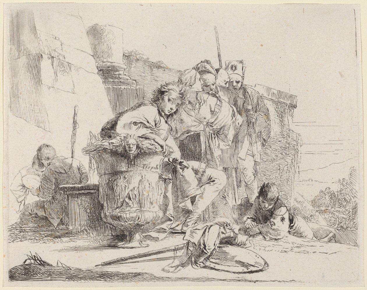 Ülő fiatalok urnának dőlve alkotó: Giovanni Battista Tiepolo