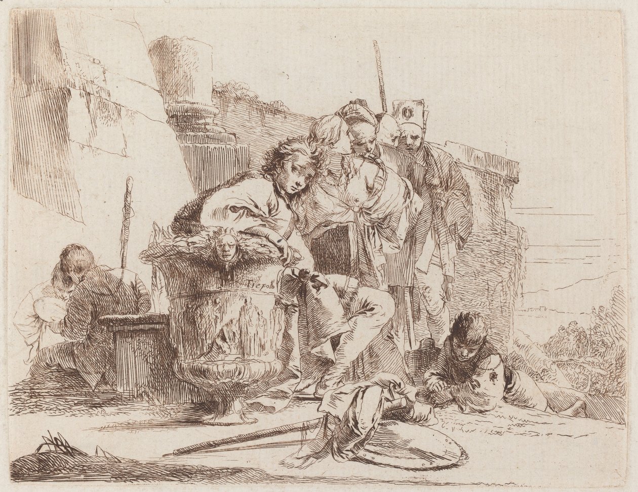 Ülő fiatalok egy urnának támaszkodva alkotó: Giovanni Battista Tiepolo