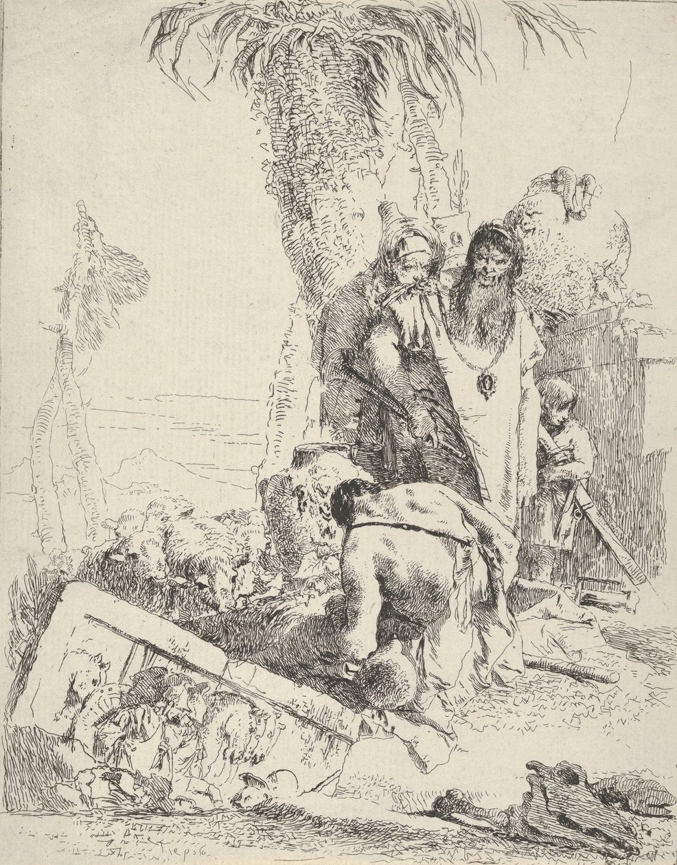 Pásztor két varázslóval, a Scherziből, kb. 1743-57. alkotó: Giovanni Battista Tiepolo