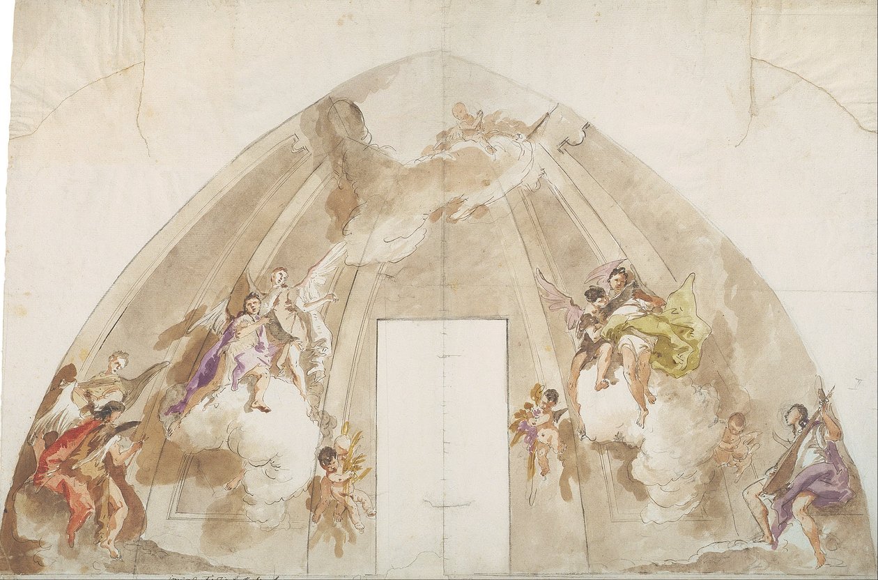 Éneklő és zenélő angyalok: Az udinei székesegyház mennyezetének előkészítő rajza alkotó: Giovanni Battista Tiepolo