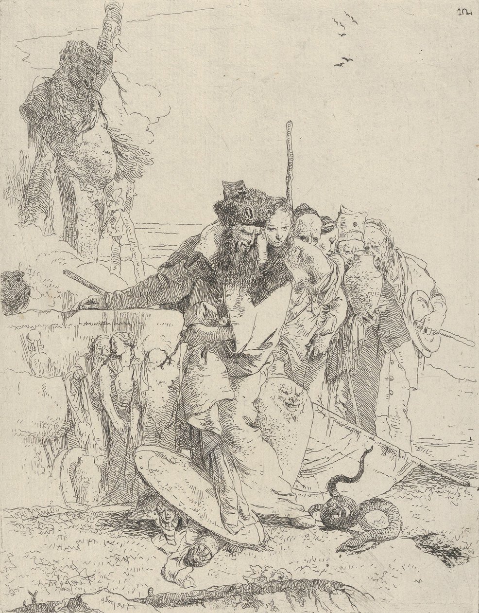 Hat ember kígyót néz, a Scherziből, kb. 1743-50. alkotó: Giovanni Battista Tiepolo